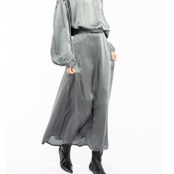 Laude the label NWOT silky cupro slate grey skirt fall long midi skirt - Picture 1 of 11